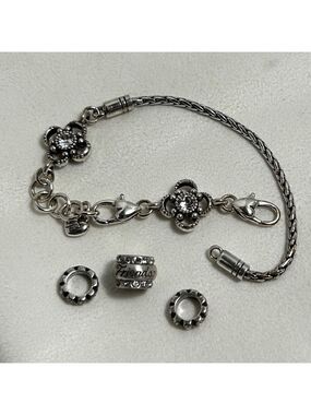 Brighton Silver Noelle Charm Bracelet with Friends Charm & 2 Spacers Crystals